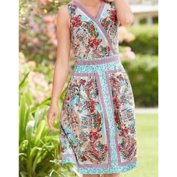 Talbots A-Line Italy Bistro Scenic Cotton Dress sz 4 - Picture 1 of 15